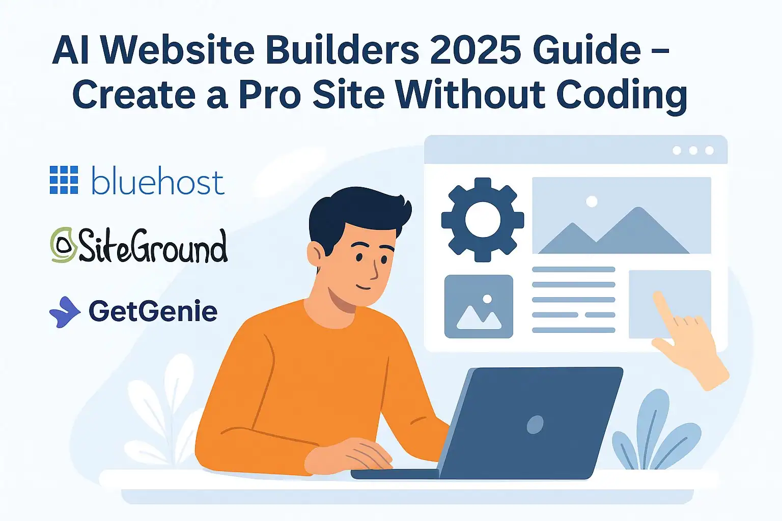 AI Website Builders 2025 banner with Bluehost, SiteGround, GetGenie