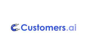 Customers.ai logo: text "Customers.ai" in blue with a circular icon featuring a stylized 'C' and an abstract graphic representing an eye or target.