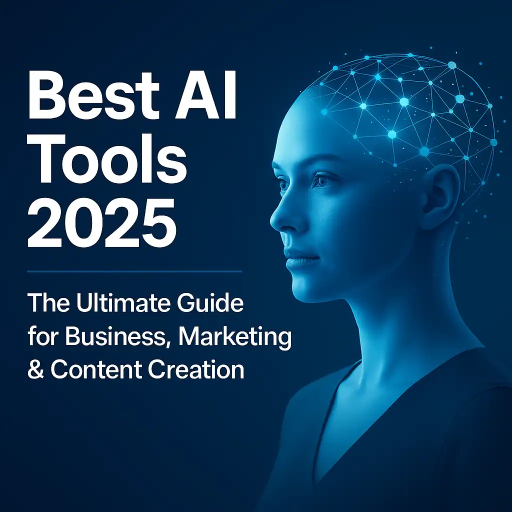 Banner featuring Best AI Tools 2025 guide for business, marketing, SEO, video and automation by GeniusAiTech.